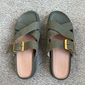 Cole Haan Green and Gold Sandals with Double-Strap Design